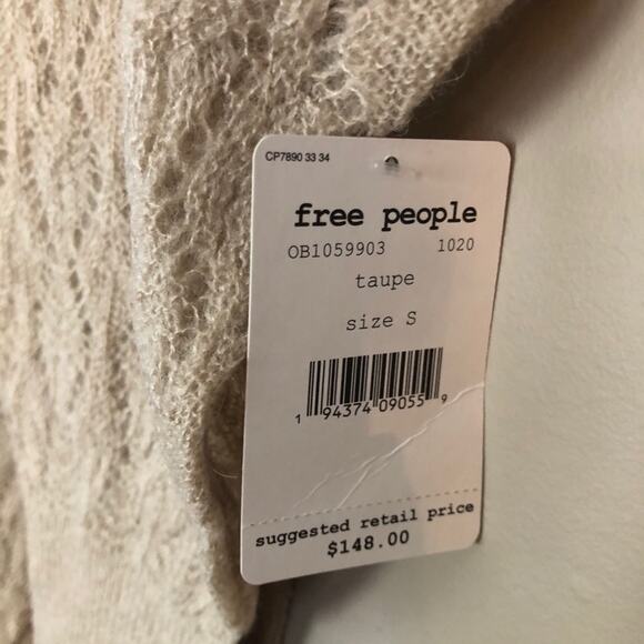Free People Say Hello Oversized Knit Tunic Sweater Tan NEW - Picture 5 of 9